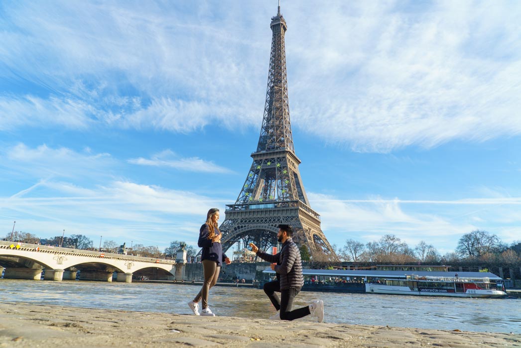 Paris marriage proposal Eiffel Tower sunrise