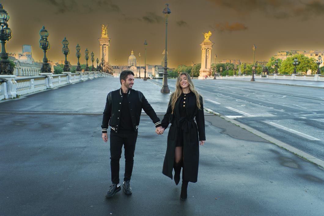 pose seance photo de couple pont alexandre 3 Paris