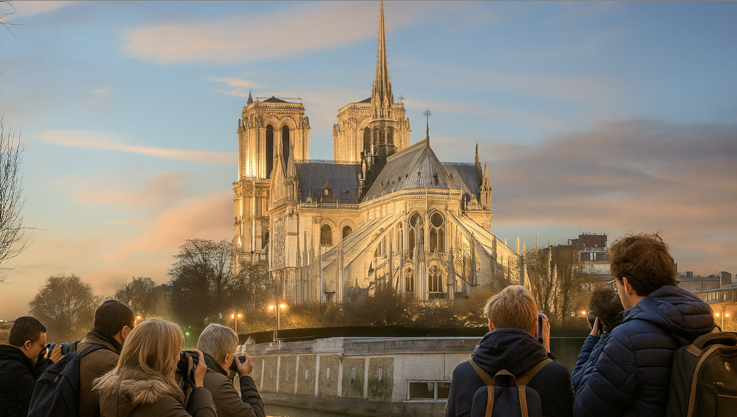 Photographe amateur devant Notre-Dame de Paris
