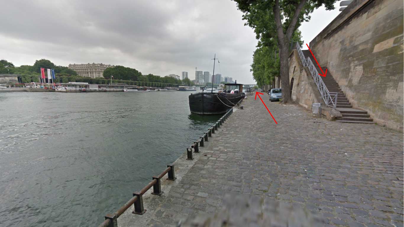 Port de Debilly, Paris. Google map screen shot of the itinerary to meet your photographer for a surprise marriage proposal in Paris with Eiffel Tower as background during day time.